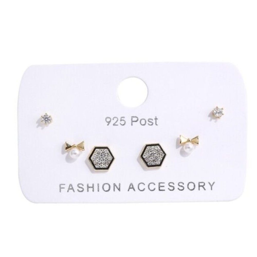 6 PCS NEW Silver Simple Square Earrings - Picture 4 of 4